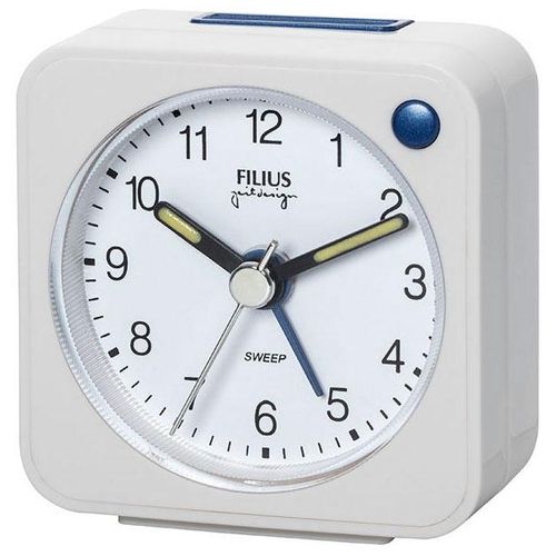 Quarzwecker FILIUS ZEITDESIGN, weiß, Wecker, Reisewecker, Schlafzimmer, Snooze, Beleuchtung, schleichende Sekunde