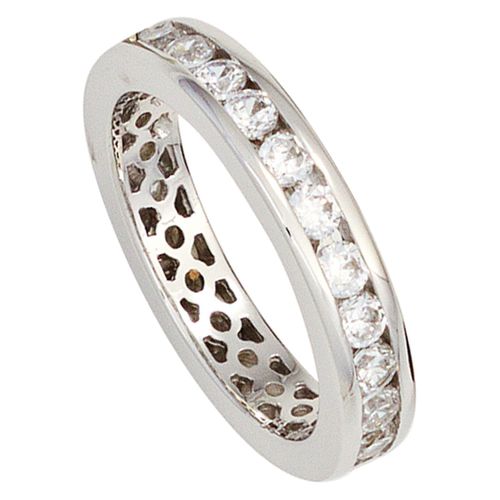 Silberring JOBO Gr. 60, silber (silber 925), Fingerringe, Damen, 60, Silber 925 (Sterlingsilber), 925 Silber mit Zirkonia rundum