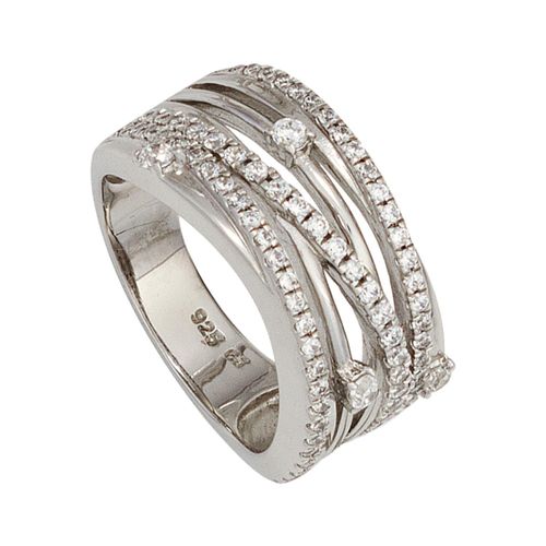 Silberring JOBO Gr. 58, silber (silber 925), Fingerringe, Damen, 58, Silber 925 (Sterlingsilber), breit 925 Silber mit 78 Zirkonia