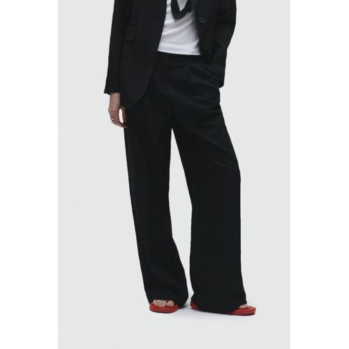 Anzughose HECHTER PARIS, Damen, Gr. 46, N-Gr, schwarz, Web, Obermaterial: 79% Polyester, 16% Viskose, 5% Elasthan, unifarben, kontrastfarbene Details, feminin, weit knöchellang, Hosen, mit weitem Bein