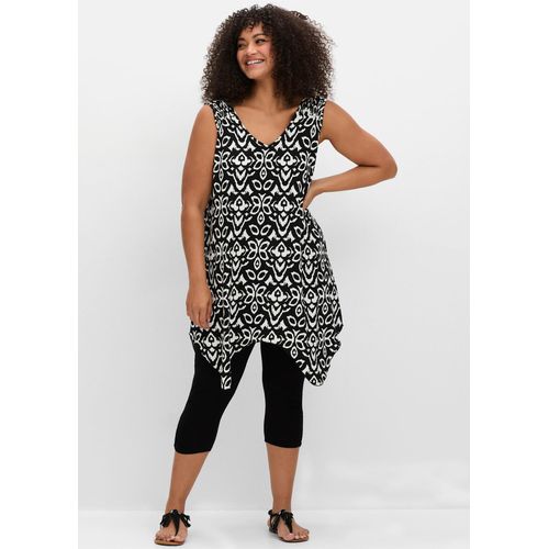 Hausanzug SHEEGO, Damen, Gr. 46, schwarz-weiß (schwarz, weiß), 95% Viskose, 5% Elasthan, Homewear-Sets