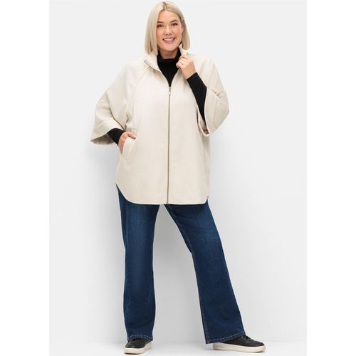 Cape SHEEGO, Damen, Gr. 54, beige, 90% Polyester, 10% Wolle, Kragen:90% Baumwolle, 8% Polyester, 2% Elasthan, Taschenfutter:45% Polyester, 55% Viskose, unifarben, 3/4-Ärmel, Jacken