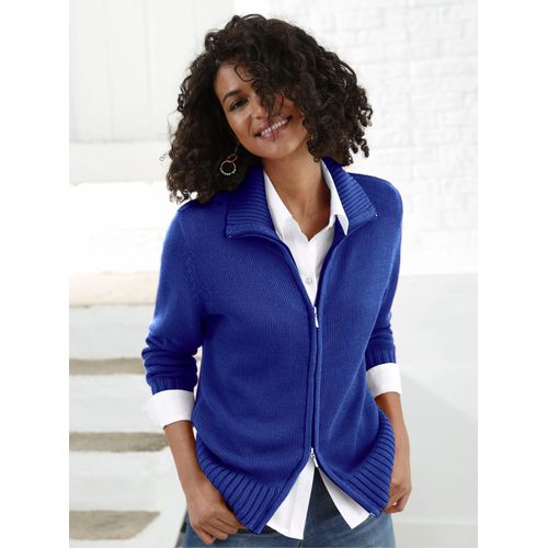 Strickjacke CASUAL LOOKS, Damen, Gr. 50, blau (royalblau), 50% Baumwolle, 50% Polyacryl, unifarben, figurumspielend, Langarm, Strickjacken