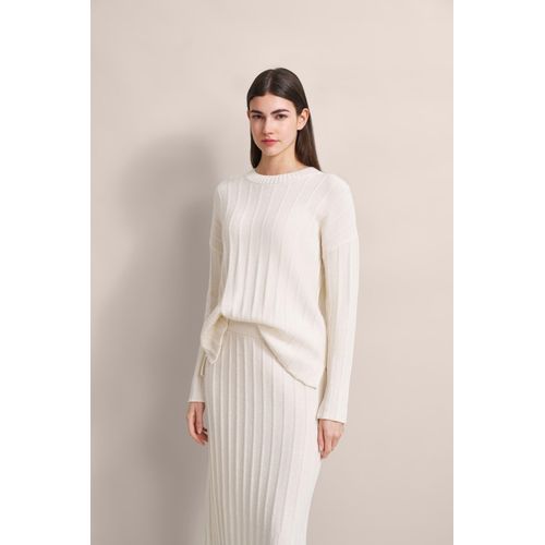 Rundhalspullover BUGATTI, Damen, Gr. M, beige (ecru), 40% Wolle, 30% Viskose, 20% Polyamid, 10% Kaschmir, unifarben, casual, normal, Rundhals, Langarm, Pullover, in edler Optik