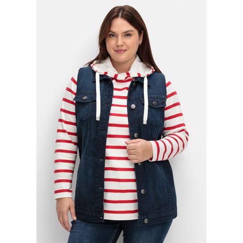 Kurzweste SHEEGO, Damen, Gr. 42, blau (dunkelblau), 98% Baumwolle, 2% Elasthan, unifarben, Westen