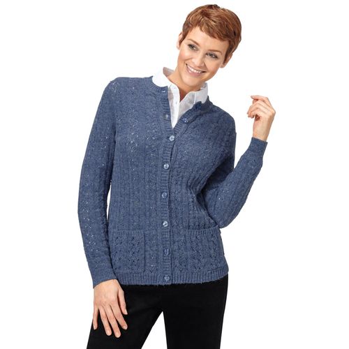 Strickjacke CLASSIC BASICS, Damen, Gr. 54, blau (blau, meliert), 73% Polyacryl, 20% Polyamid, 7% Polyester, meliert, figurumspielend, Strickjacken
