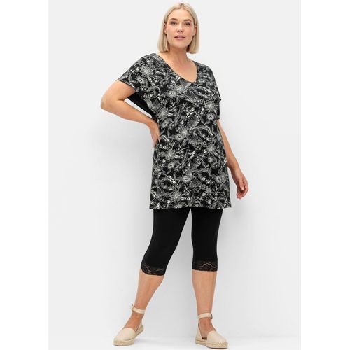 Hausanzug SHEEGO, Damen, Gr. 54, schwarz-weiß (schwarz, weiß), 95% Viskose, 5% Elasthan, Homewear-Sets