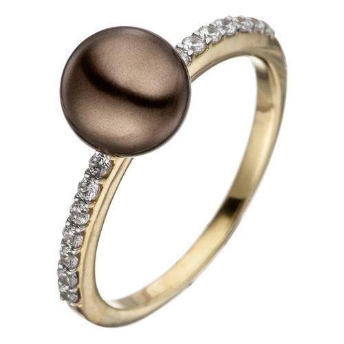Perlenring JOBO Gr. 50, gold (gelbgold 333), Fingerringe, Damen, 50, Gelbgold 333-Perlen, Gelbgold 333, Perlen, 333 Gold bicolor Synthetische Perle und 14 Zirkonia