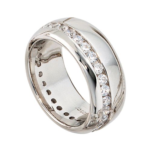 Silberring JOBO Gr. 58, silber (silber 925), Fingerringe, Damen, 58, Silber 925 (Sterlingsilber), breit 925 Silber mit Zirkonia rundum