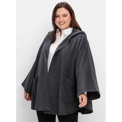 Cape SHEEGO, Damen, Gr. 1, grau (anthrazit meliert), 95% Polyester, 5% Wolle, unifarben, Langarm, Jacken