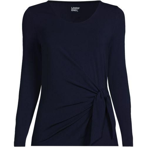 Langarmshirt mit Knotendetail aus Baumwolle/Modal-Mix, Damen,  Blau, Elasthan/Baumwoll-Mischung, by Lands' End