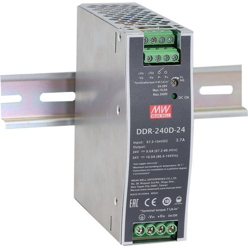 MEANWELL DDR-240C-24, DC DC-Wandler, DIN-Schinenen-Konverter, 33,6-67,2V:24V 10A 240W