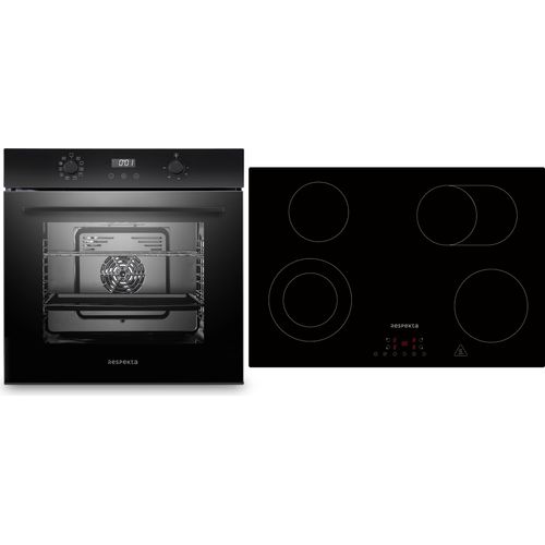 Backofen Herd Kochfeld Schwarz Glaskeramik 77cm Einbau autark rahmenlos Respekta