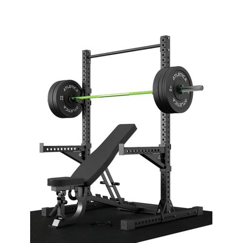 ATLETICA R7 Squat Rack | Assault Set | 223cm Höhe | Schrägbank, Hantelstange, 90 kg Scheiben, Pull-Up Bar, Spotter Arms, J-Hooks, Bodenschutz