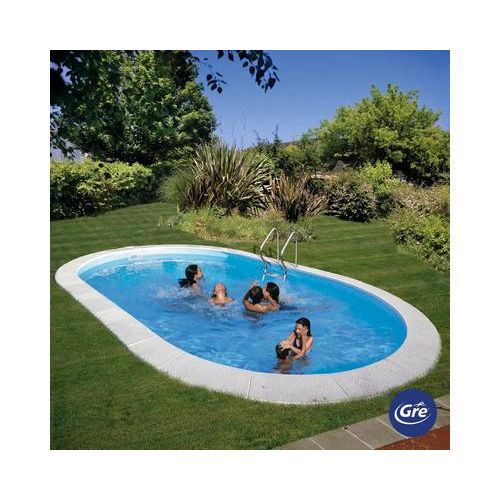 Einbaupool Styropor-Pool-Set Gre Moorea oval 800x400x150 cm inkl. Sandfilteranlage, Skimmer, Leiter, Filtersand, Bodenschutzvlies & Anschlussschlauch weiß
