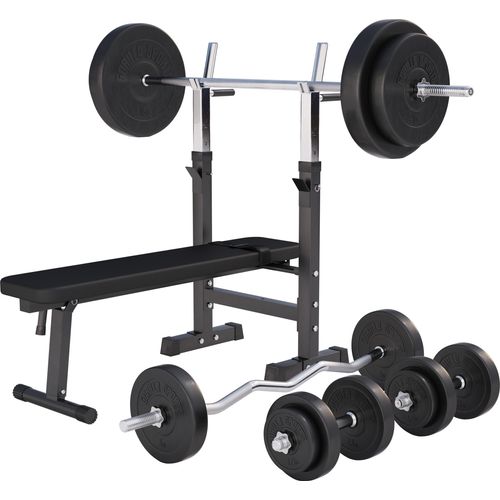 GORILLA SPORTS® Hantelbank - mit Ablage und Dip-Station, inkl. Hantelset 100kg, Verstellbar, Klappbar, Schwarz - Drückerbank, Fitness Flachbank, Multifunktion, Trainingsbank mit Gewichten