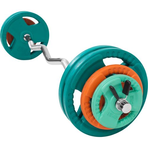 GORILLA SPORTS® Langhantel Set 35kg - SZ Curlstange 120cm, Gewichte 2x1,25kg / 2x2,5kg / 4x5kg, 30mm, 2x Federverschlüsse, Gusseisen, Gummi Gripper, Verchromt, Gerändelt - Hantelset, Hantel Set