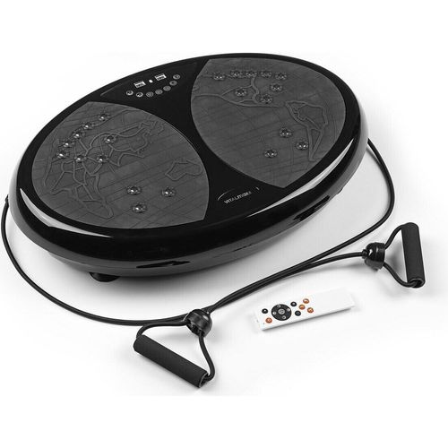 VITALmaxx Vibrationstrainer 99 Vibrationsstufen 10 Programme LCD-Display Ganzkörpertraining zu Hause inkl.Expanderbänder Fernbedienung Schwarz 200W