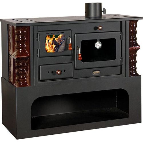 Holzbefeuerter Kochherd Kamin 10 kW mit Keramik (braun) 1P34-K MARO