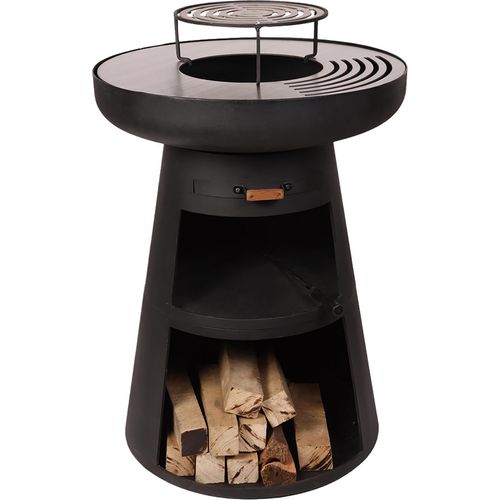 Runder Grill mit runder Stahlplatte und Rost