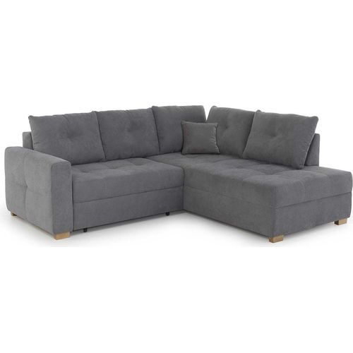 Ecksofa mit Schlaffunktion und Bettkasten Dunkelgrau 228 x 199 cm beidseitig montierbar HEIDELBERG