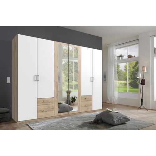 Drehtürenschrank ></noscript>Freiburg< in WEISS + HICKORY OAK NB - 270x208x58cm (BxHxT)