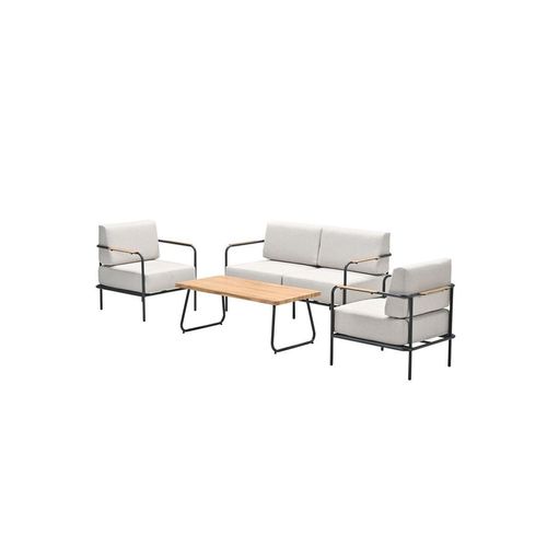 Garden Impressions Lisboa Loungeset - 4-teilig - carbon black - desert sand - hell Teak Look