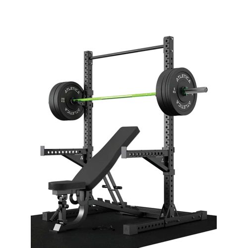 ATLETICA R7 Squat Rack | Assault Set | 187cm Höhe | Schrägbank, Hantelstange, 90 kg Scheiben, Pull-Up Bar, Spotter Arms, J-Hooks, Bodenschutz