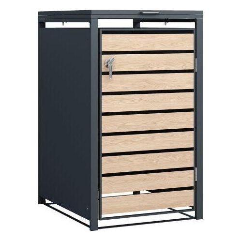 Mülltonnenbox 4er Stahl verzinkt Front in Holzoptik