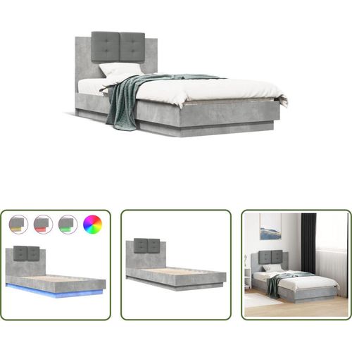 The Living Store Bettgestell mit Kopfteil und LED-Leuchten Betongrau 75x190 cm