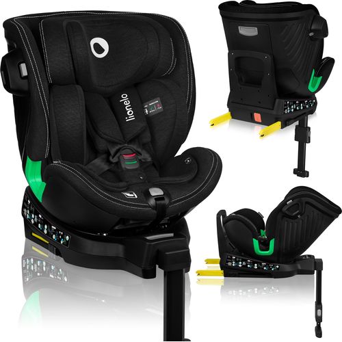 Lionelo Kindersitze Harmony i-Size, 360° EasyTurn Basis, ISOFIX und Stützfuß, BuckleAlarm, Side Impact Guard, Verstellbare Kopfstütze und Rückenlehne - Schwarz