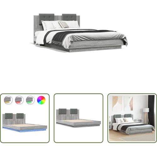 The Living Store Bettgestell mit Kopfteil und LED-Leuchten Grau Sonoma 150x200cm