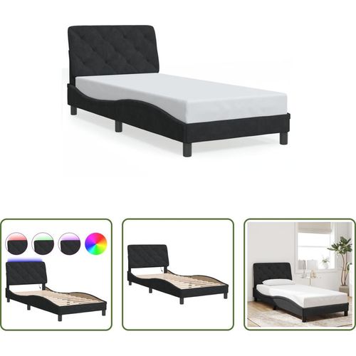 The Living Store Bettgestell mit LED-Leuchten Schwarz 80x200 cm Samt