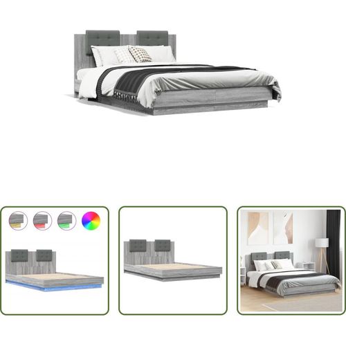 The Living Store Bettgestell mit Kopfteil und LED-Leuchten Grau Sonoma 120x200cm