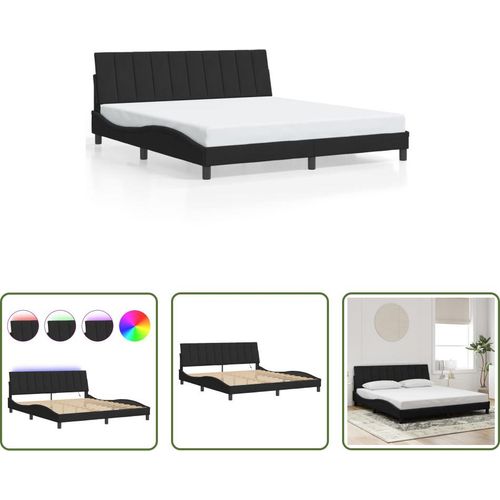 The Living Store Bettgestell mit LED-Leuchten Schwarz 180x200 cm Samt