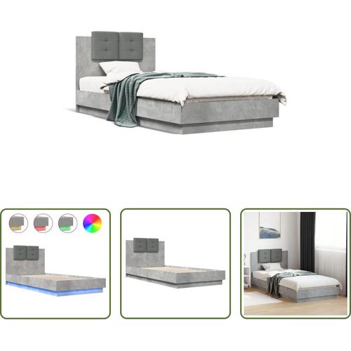 The Living Store Bettgestell mit Kopfteil und LED-Leuchten Betongrau 100x200 cm