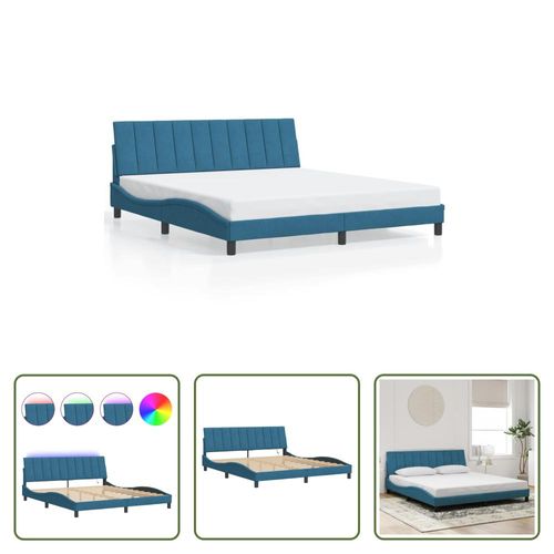 The Living Store Bettgestell mit LED-Leuchten Blau 180x200 cm Samt