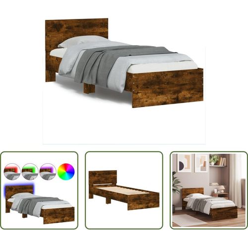 The Living Store Bettgestell mit Kopfteil und LED-Leuchten Räuchereiche 75x190cm