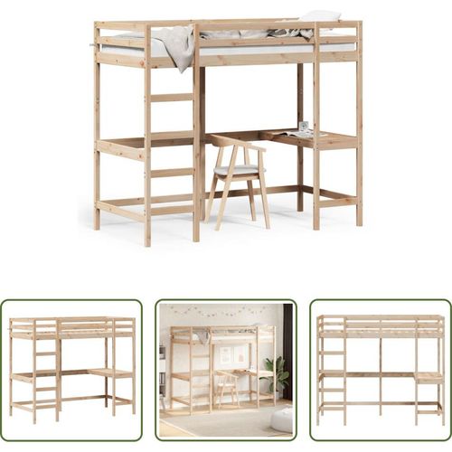 The Living Store Hochbett mit Schreibtisch 90x190 cm Massivholz Kiefer