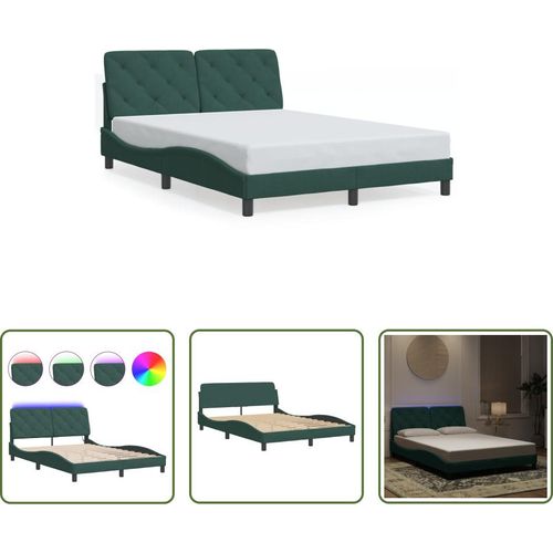 The Living Store Bettgestell mit LED-Leuchten Dunkelgrün 140x200 cm Samt