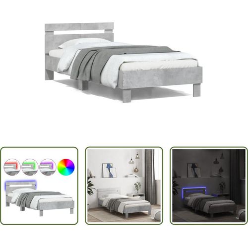 The Living Store Bettgestell mit Kopfteil und LED-Leuchten Betongrau 100x200 cm