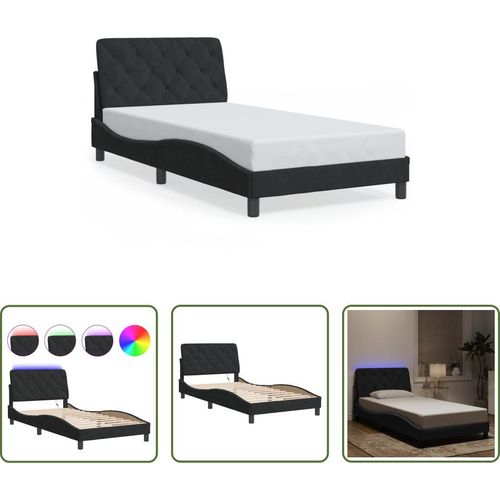 The Living Store Bettgestell mit LED-Leuchten Schwarz 100x200 cm Samt