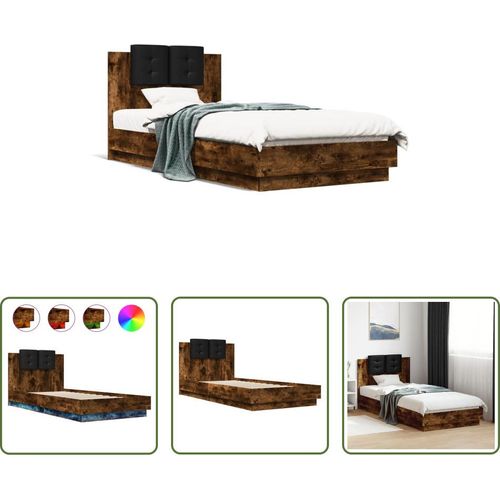 The Living Store Bettgestell mit Kopfteil & LED-Leuchten Räuchereiche 100x200 cm