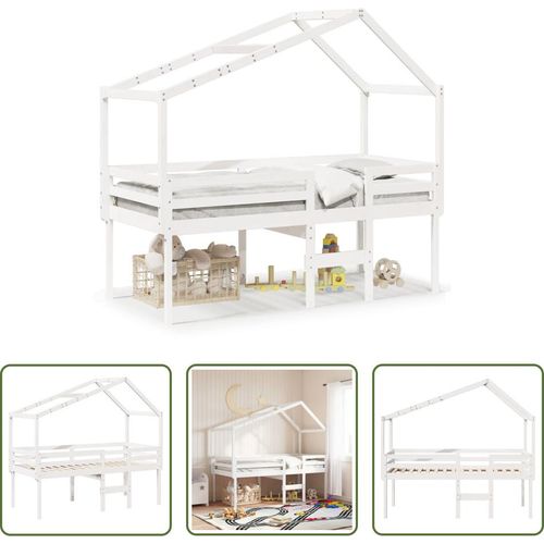 The Living Store Hochbett mit Dach Weiß 90x200 cm Massivholz Kiefer