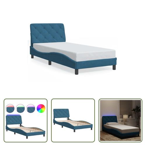 The Living Store Bettgestell mit LED-Leuchten Blau 90x190 cm Samt