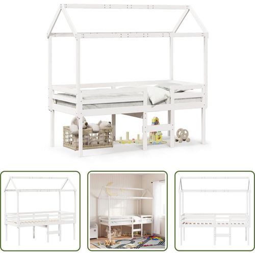The Living Store Hochbett mit Dach Weiß 75x190 cm Massivholz Kiefer
