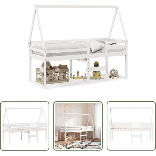 The Living Store Hochbett mit Dach Weiß 75x190 cm Massivholz Kiefer