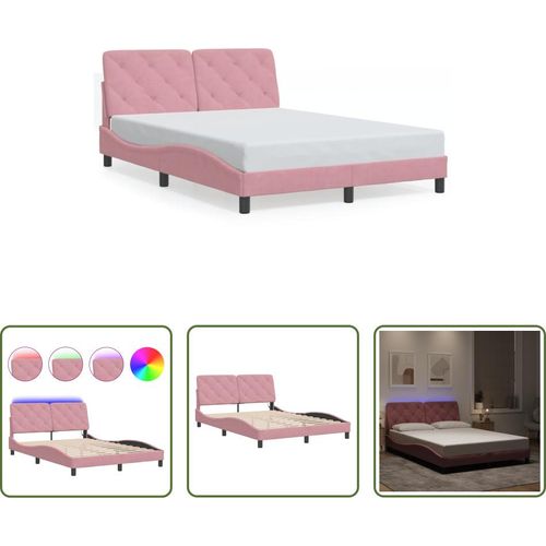 The Living Store Bettgestell mit LED-Leuchten Rosa 120x200 cm Samt