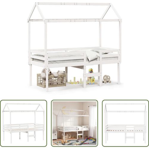 The Living Store Hochbett mit Dach Weiß 90x200 cm Massivholz Kiefer