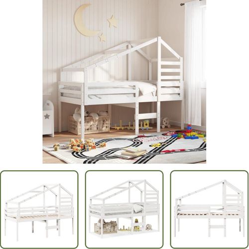 The Living Store Hochbett mit Dach Weiß 90x200 cm Massivholz Kiefer
